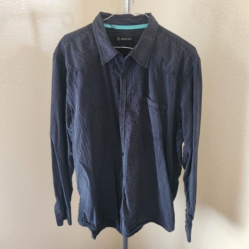 International Concepts Striped Long Sleeve Button Up Shirt With Pocket